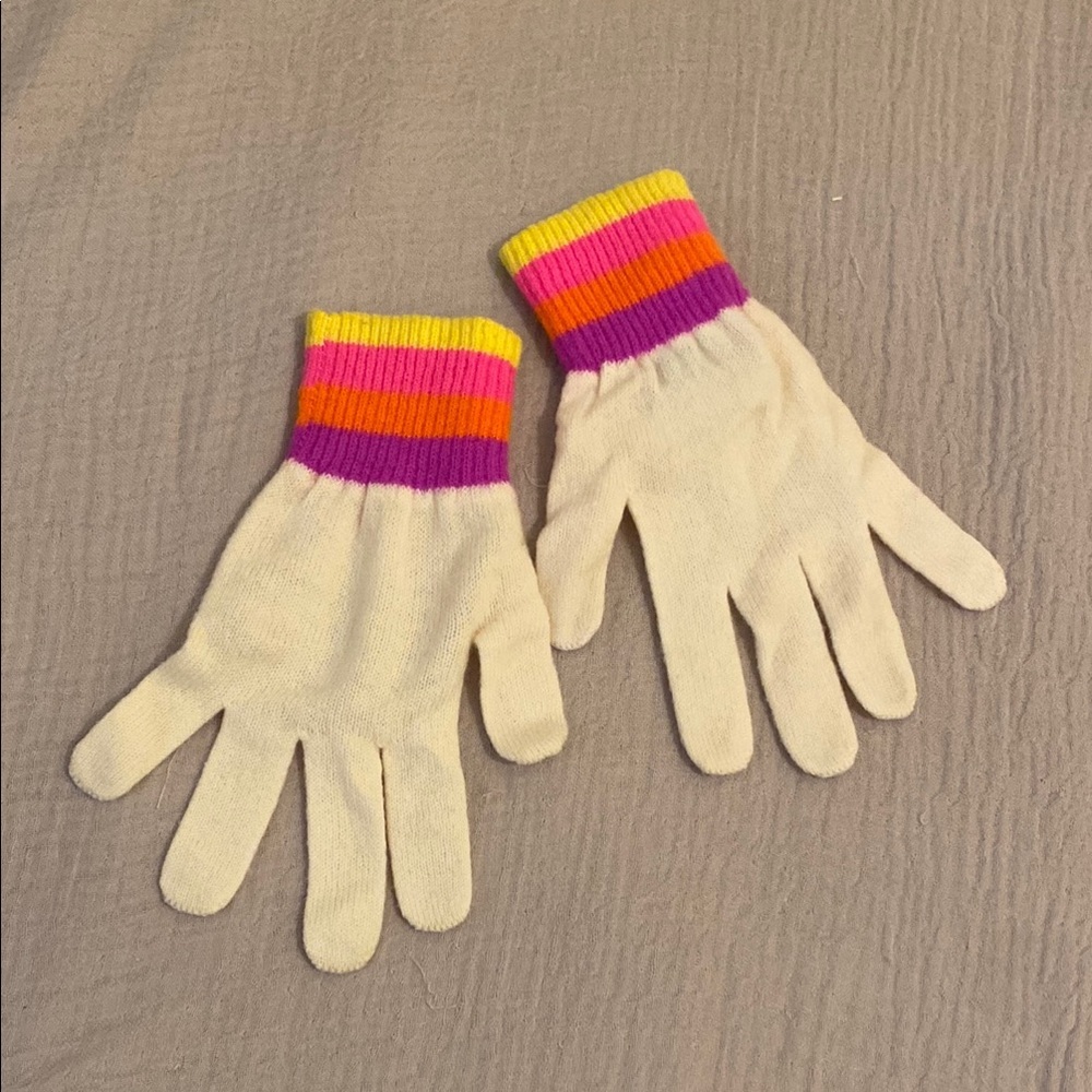 SCOTT & SCOTT LONDON Cream Mittens with Pink, Orange, and Purple Stripes